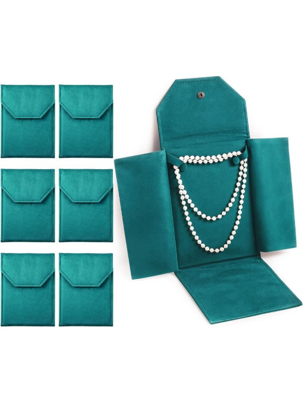 6-Piece Velvet Jewelry Travel Case - Necklace Display Organizer in Green